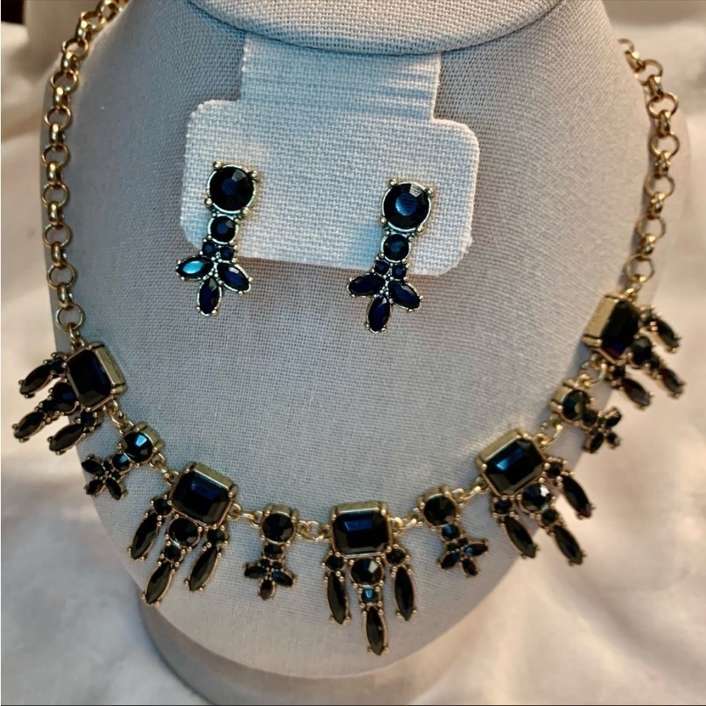 NWT Tribal Set Necklace & Earrings IMAN Gold-Tone Shiny Black Bib Necklace Gift - Picture 12 of 16